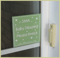 Shhh ... Baby Sleeping Please Knock signs.